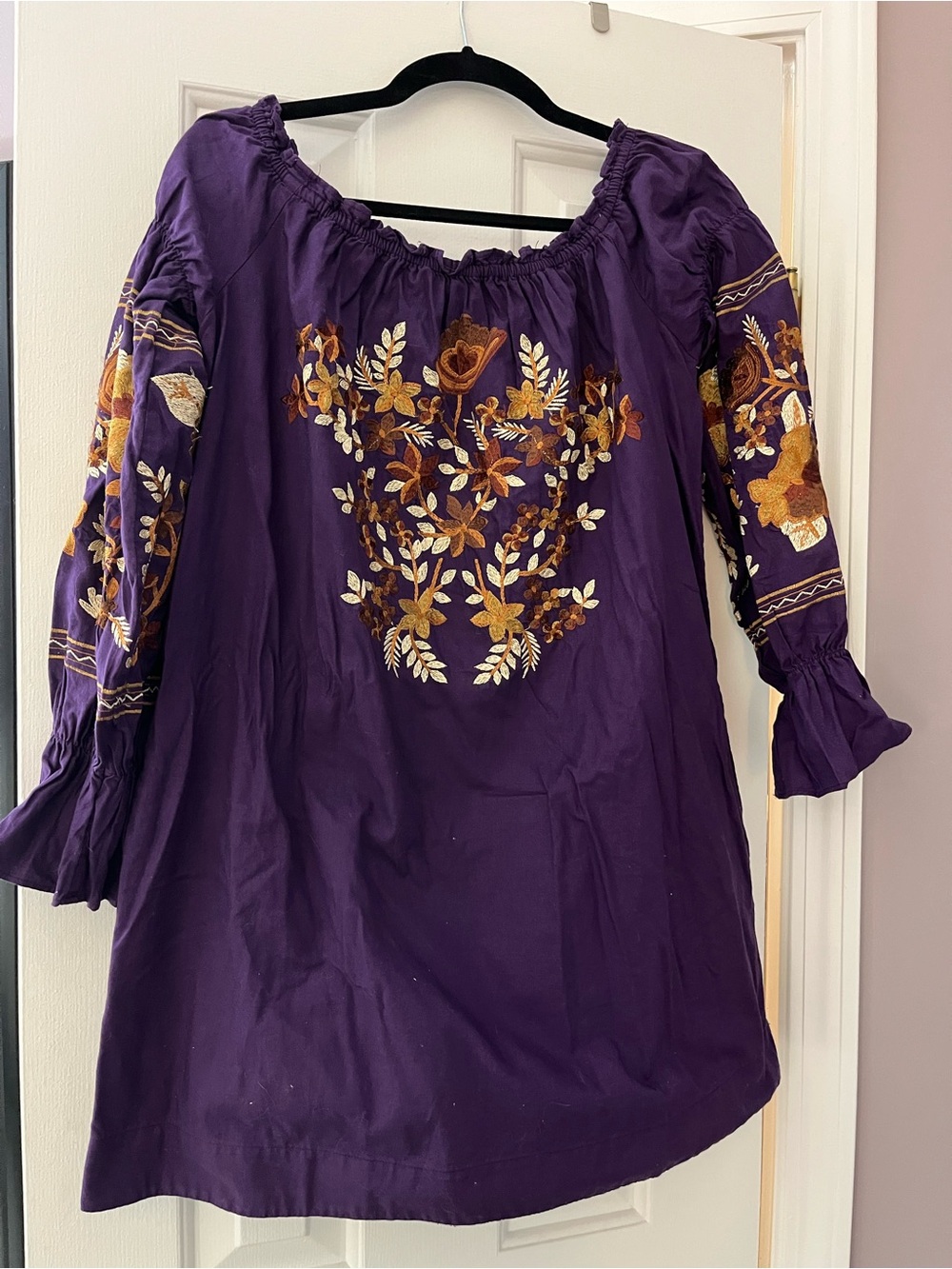 Free People Purple Embroidered Peasant Tunic